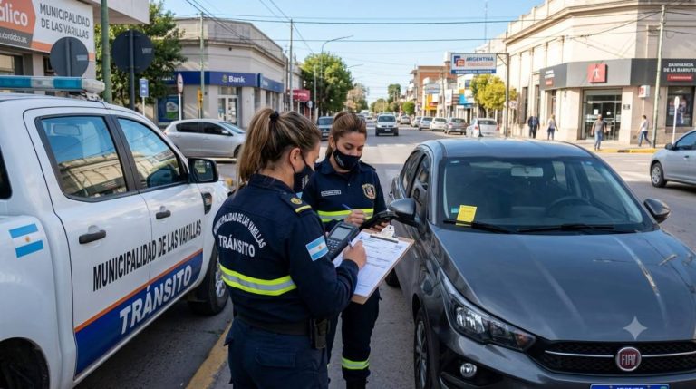Inspectores de municipales de tránsito en Las Varillas realizando controles y labrando actas de infracción en la vía pública
