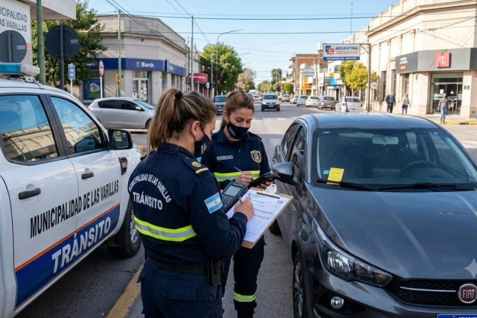 Inspectores de municipales de tránsito en Las Varillas realizando controles y labrando actas de infracción en la vía pública